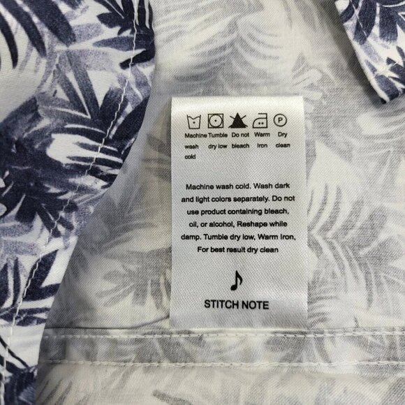 Stitch Note Mens Navy White Tropical Print Short Sleeve Cotton Shirt NEW Medium - Picture 5 of 8